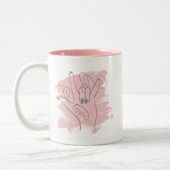 ASL-Illustrierte Tasse - Rosa Personalisiert (Links)