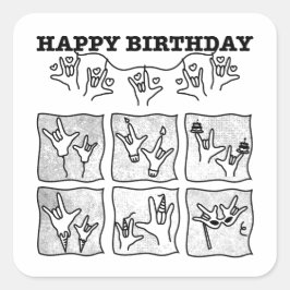ASL ILY Obsession - Happy Birthday! Quadratischer Aufkleber