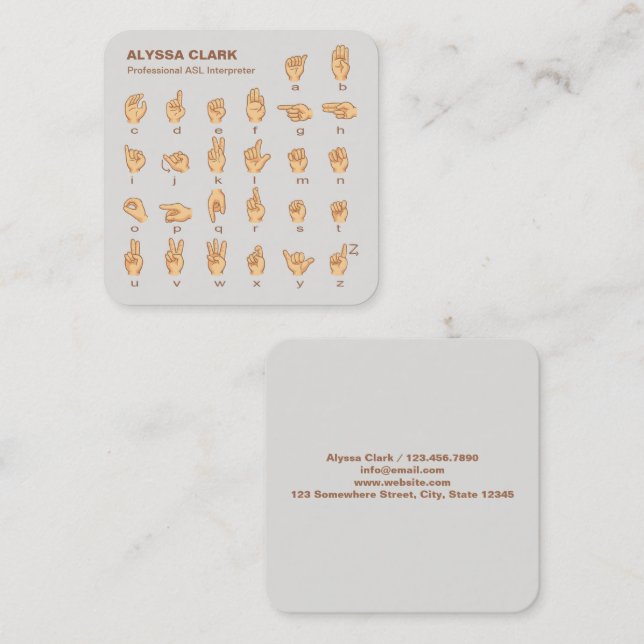 ASL Interpreter Quadratische Visitenkarte (Vorne/Hinten)