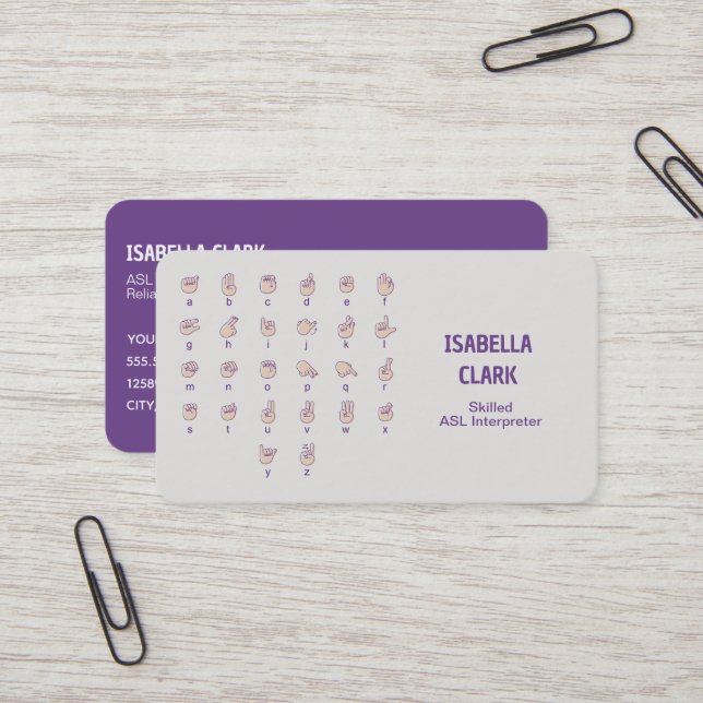 ASL Interpreter Visitenkarte (Vorderseite/Rückseite Beispiel)