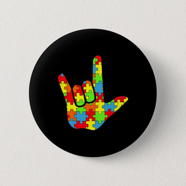 Asl Liebe Gebärdensprache Autismus Bewusstsein Puz Button (Vorderseite)