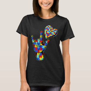 ASL Liebe Gebärdensprache Autismus Bewusstsein Puz T-Shirt