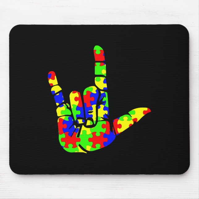 ASL Liebe Hand Sign Language Puzzle Autismus Aware Mousepad (Vorne)