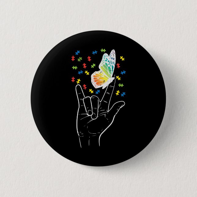 Asl Liebe Sign Butterfly Puzzle Autismus Bewusstse Button (Vorderseite)
