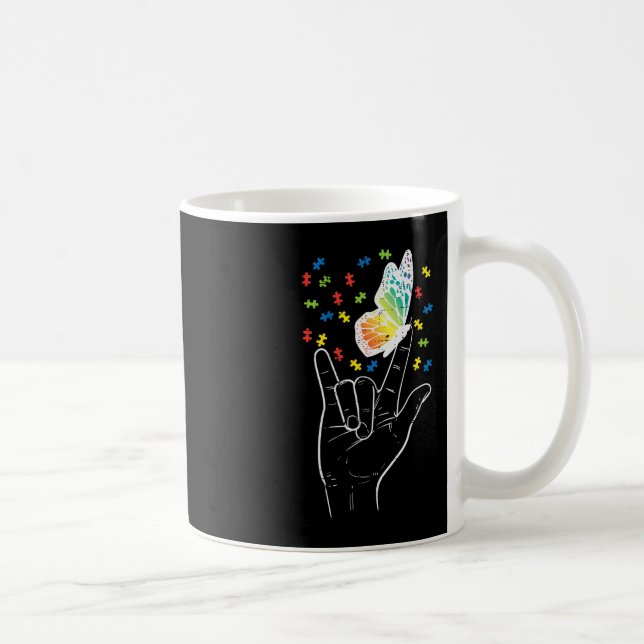 Asl Liebe Sign Butterfly Puzzle Autismus Bewusstse Kaffeetasse (Rechts)