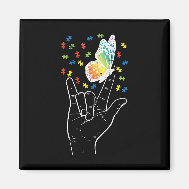 Asl Liebe Sign Butterfly Puzzle Autismus Bewusstse Magnet (Vorne)