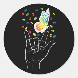 Asl Liebe Sign Butterfly Puzzle Autismus Bewusstse Runder Aufkleber