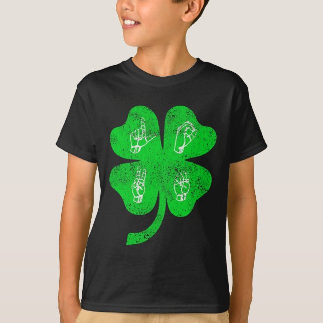 ASL Liebe Sign Language St Patrick's Day Deaf Awar T-Shirt (Vorderseite)