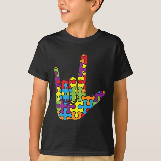 ASL Liebe Signsprache - Autistisches Puzzle Autism T-Shirt (Vorderseite)