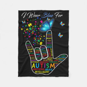 Asl Liebessprache Hand Ich Trage Blau Für Autismus Fleecedecke
