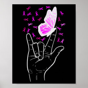 Asl Liebeszeichen Schmetterling Brustkrebs-Bewusst Poster