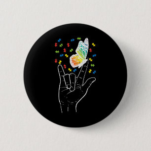 Asl Liebeszeichen Schmetterling Puzzle Autismus-Be Button