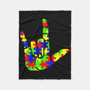 Asl Love Hand Gebärdensprache Puzzle Autismus-Bewu Fleecedecke