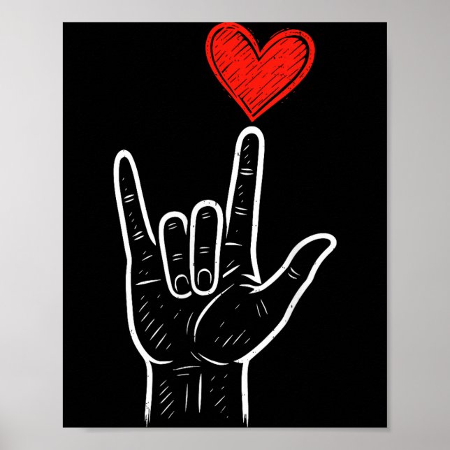 Asl Love Hand Sign Heart Valentines Day Mens Women Poster (Vorne)