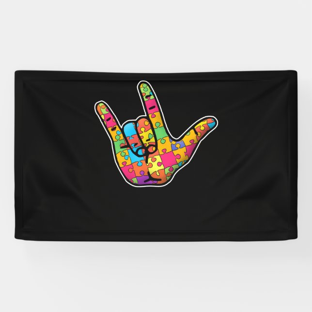 ASL Love Sign Language Autism Awareness Support Banner (Horizontal)