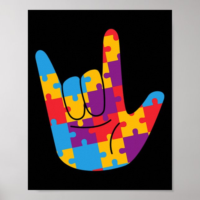 Asl Love Sign Language Autism Awareness Support Cu Poster (Vorne)