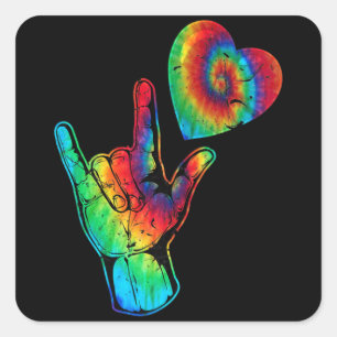 ASL Love Sign Language Autism Awareness Support Ti Quadratischer Aufkleber