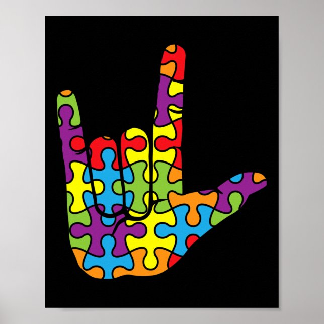 Asl Love Sign Language - Autistic Puzzle Autism Aw Poster (Vorne)