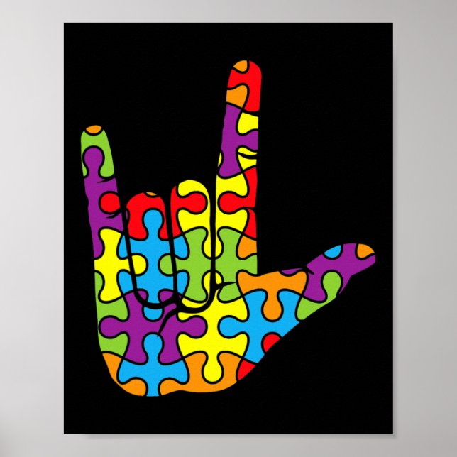 Asl Love Sign Language Autistic Puzzle Autism Awar Poster (Vorne)