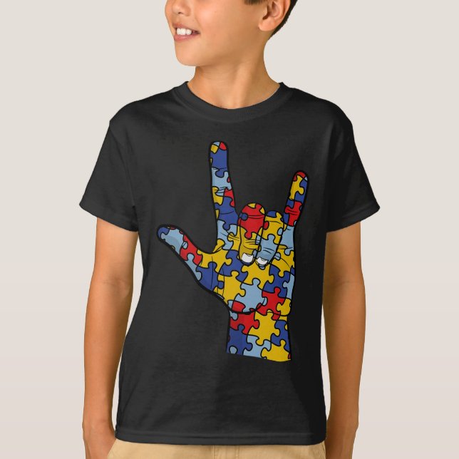 ASL Love Sign Language Hand Autism Awareness Suppo T-Shirt (Vorderseite)