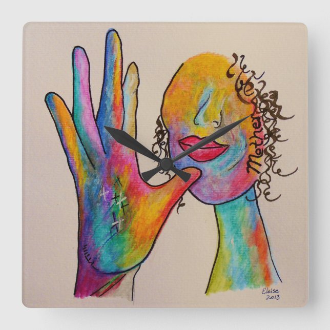 Asl-Mutter Quadratische Wanduhr (Vorderseite)