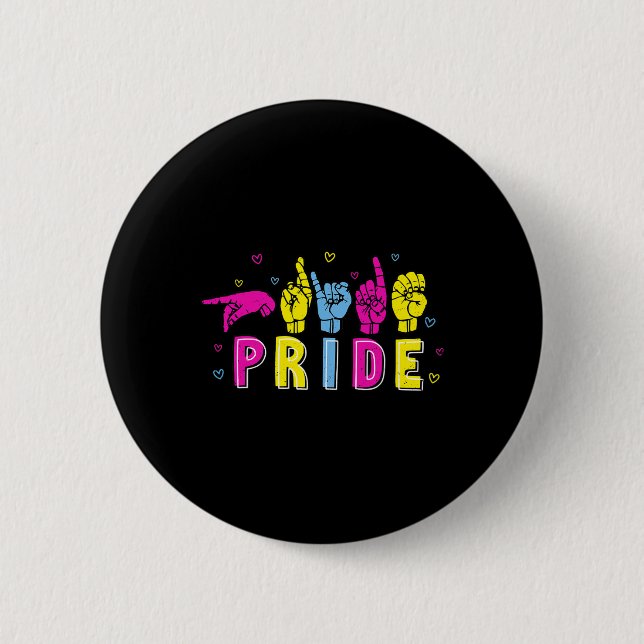 Asl Pride Pan Rainbow Sign Language Deaf Awareness Button (Vorderseite)
