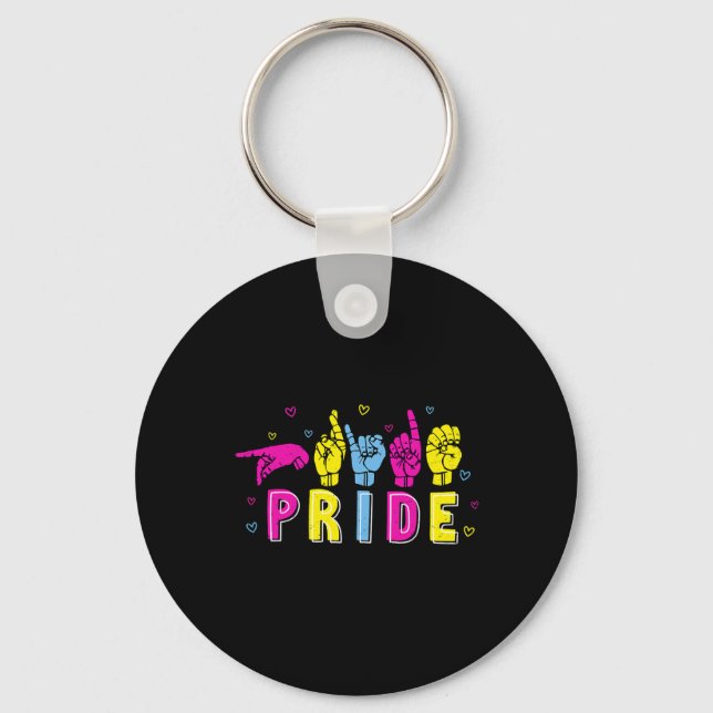 Asl Pride Pan Rainbow Sign Language Deaf Awareness Schlüsselanhänger (Vorderseite)
