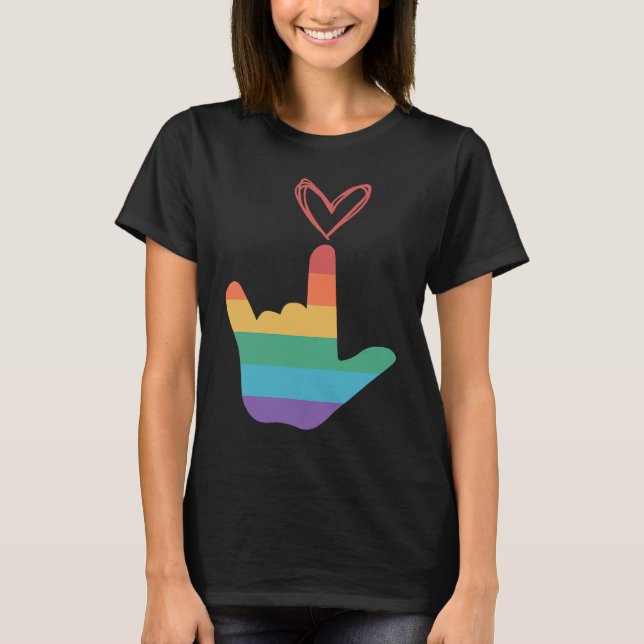 ASL Rainbow Liebe Symbol Deaf T-Shirt (Vorderseite)