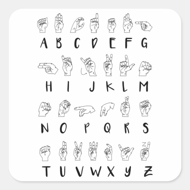 ASL Sign Language Alphabet Learner Geschenk Quadratischer Aufkleber (Vorderseite)