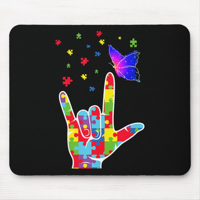 Asl Sign Language Puzzle Butterfly Autismus Awaren Mousepad (Vorne)
