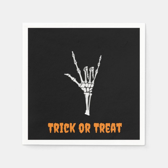 ASL Skeleton ILY Hand-Trick oder Treat! Serviette (Vorderseite)