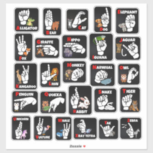 ASL-Tieralphabet-Sticker – Lehrreich & Spaß Aufkleber