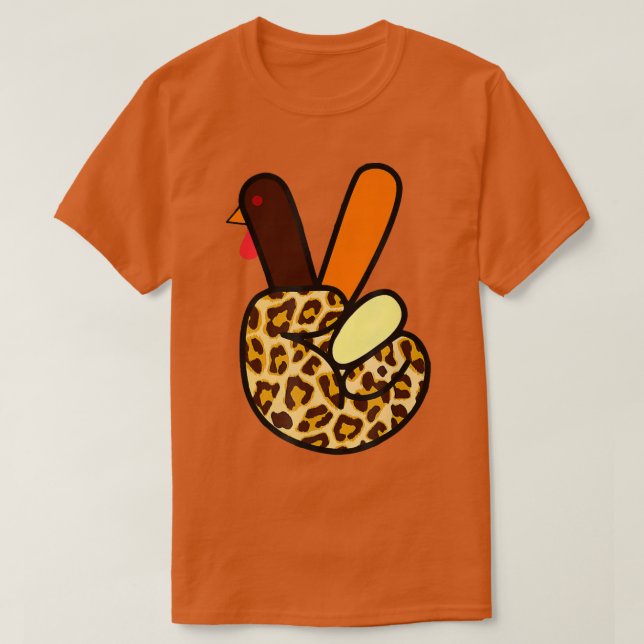 ASL Turkey Hand Peace Sign Leopard Erntedank Pe T-Shirt (Design vorne)