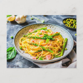 Asparagus Pasta mit Cream Sauce Feiertagspostkarte