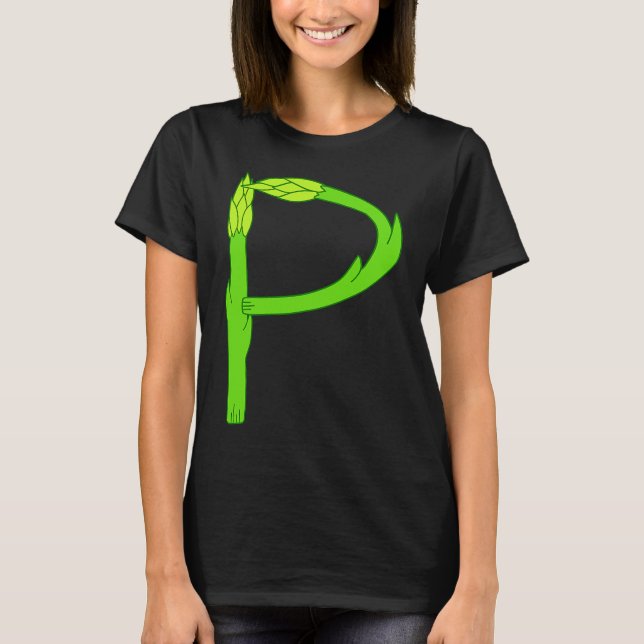 Asparagus Pee Letter P Visual Pun Vegetable Humor T-Shirt (Vorderseite)