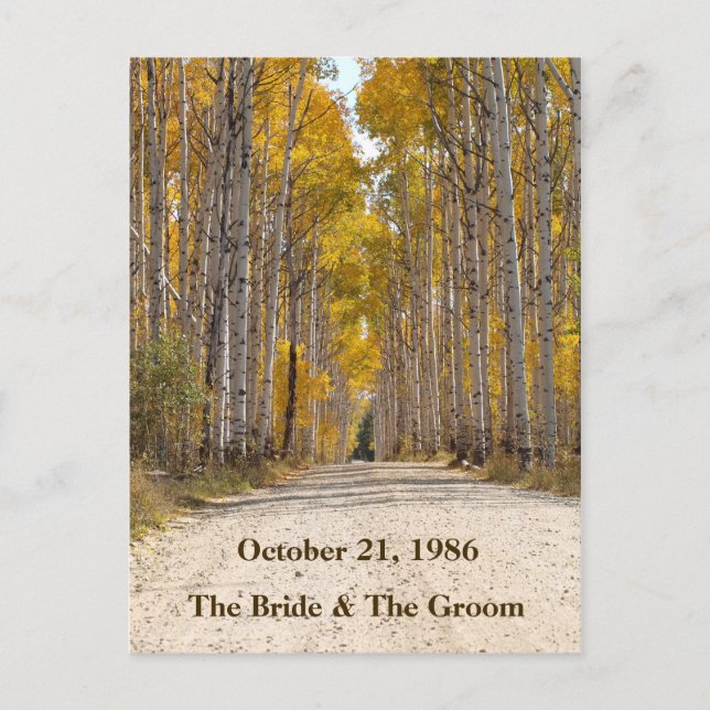 Aspen Alley im Herbst Hochzeitskarten Ankündigungspostkarte (Vorderseite)