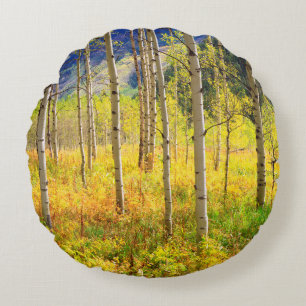 Aspen Bäume im Herbst in den Rockies Rundes Kissen