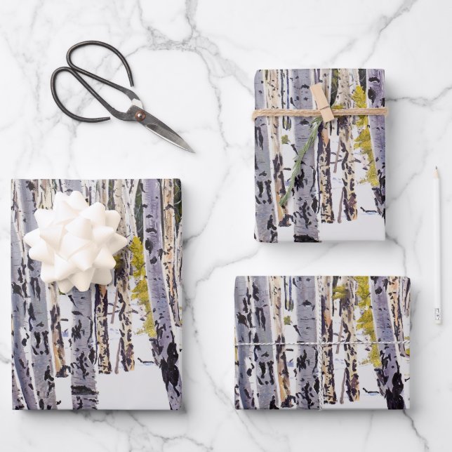 Aspen Bäume im Wald Geschenkpapier Set (Vorderseite)