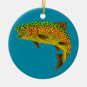 Aspen-Blatt-Regenbogenforelle 1 Keramik Ornament