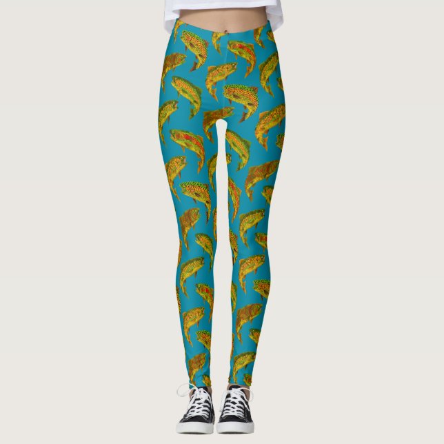 Aspen-Blatt-Regenbogenforelle-nahtloses Muster Leggings (Vorderseite)