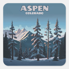 Aspen Colorado Bäume Schnee Berge Retro Quadratischer Aufkleber