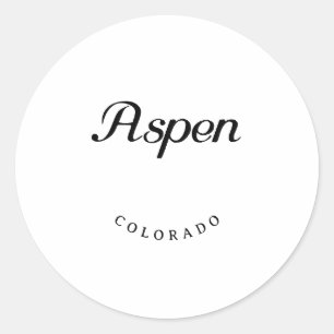 Aspen Colorado Black Schriftart Runder Aufkleber