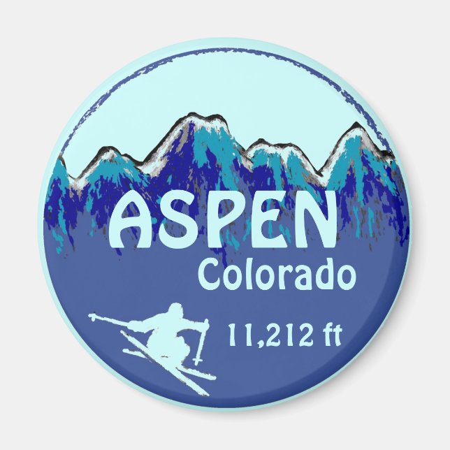 Aspen Colorado blauer Skikartenmagnet Magnet (Vorne)