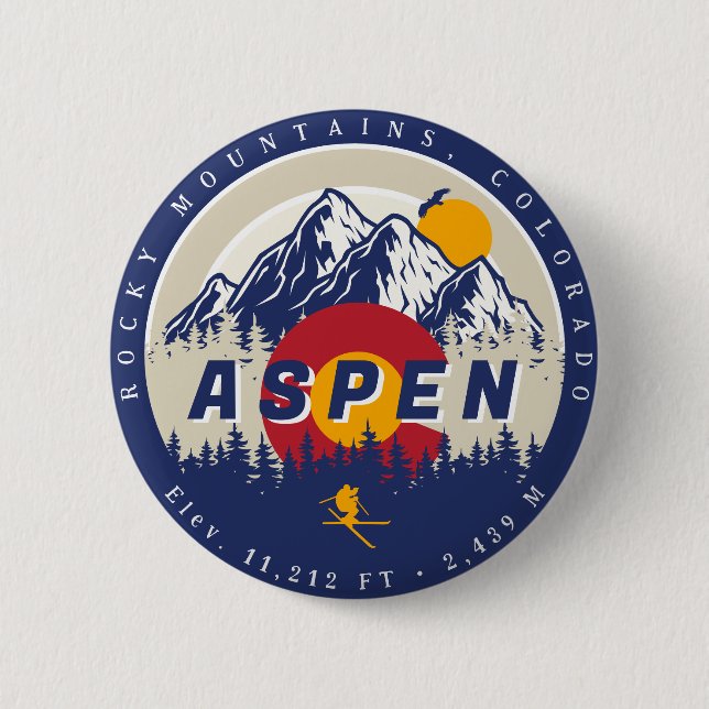 Aspen Colorado Flag Skigebiet Sonnenuntergang Souv Button (Vorderseite)