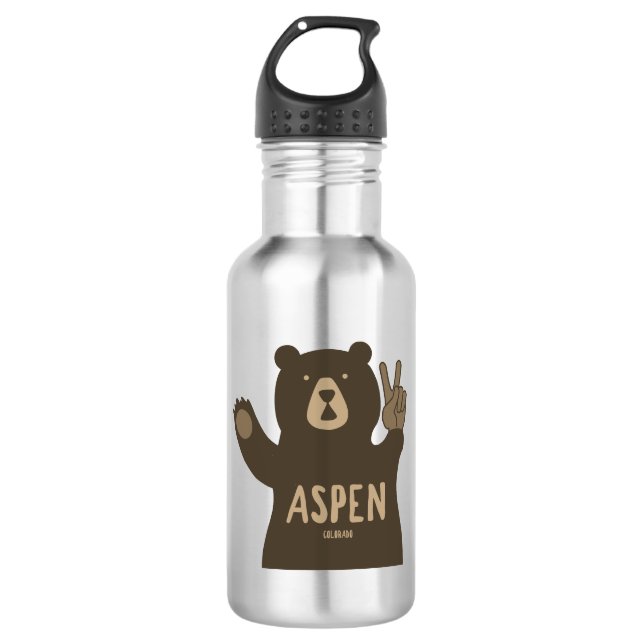 Aspen Colorado Friedensbär Edelstahlflasche (Vorderseite)