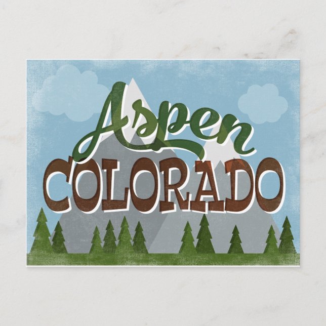 Aspen Colorado Fun Retro Snowy Mountains Postkarte (Vorderseite)
