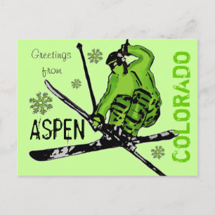 Aspen Colorado Green Theme Skier Postkarte