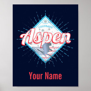 Aspen Colorado Retro Skier Vintag USA Ski Poster