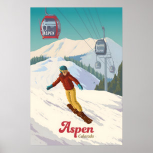 Aspen Colorado Snowboarden Reiseplakat Poster