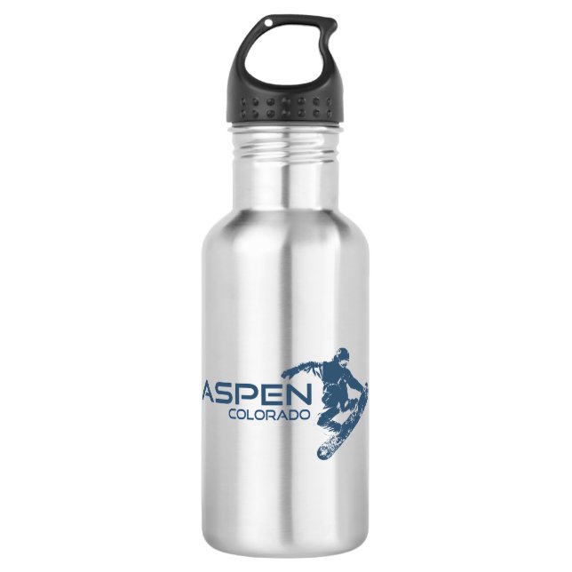 Aspen Colorado Snowboarder Edelstahlflasche (Vorderseite)